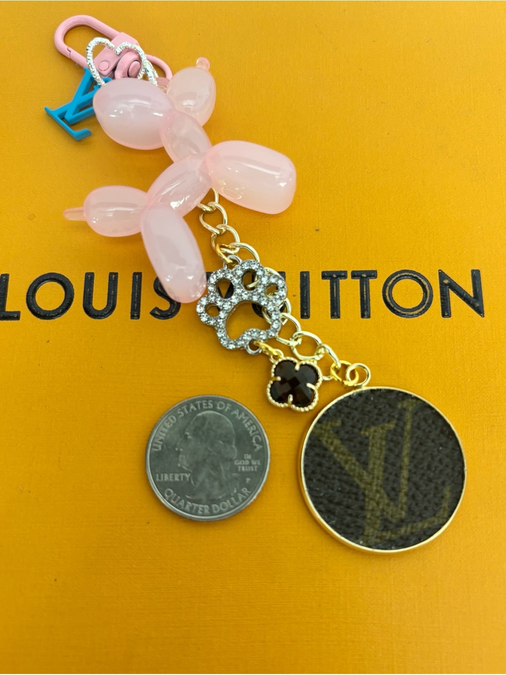 Louis Vuitton Bag Charm, pink dog, LV heart charm, monogram disc 5.5 inches - Picture 2 of 3